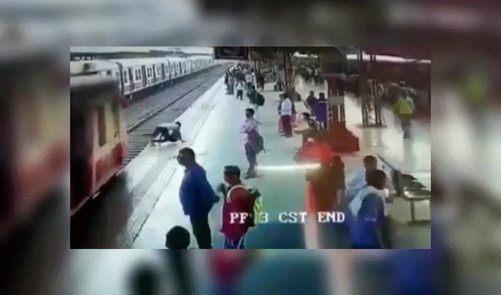 Joven cruza las vías del tren y queda a centímetros de ser atropellado