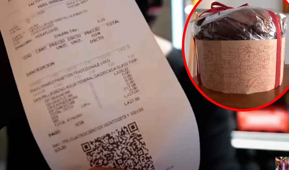 Desliza las imágenes para ver el aspecto que tiene este gigantesco panetón que se vende actualmente en Lima. Foto: captura de YouTube/El cholo mena