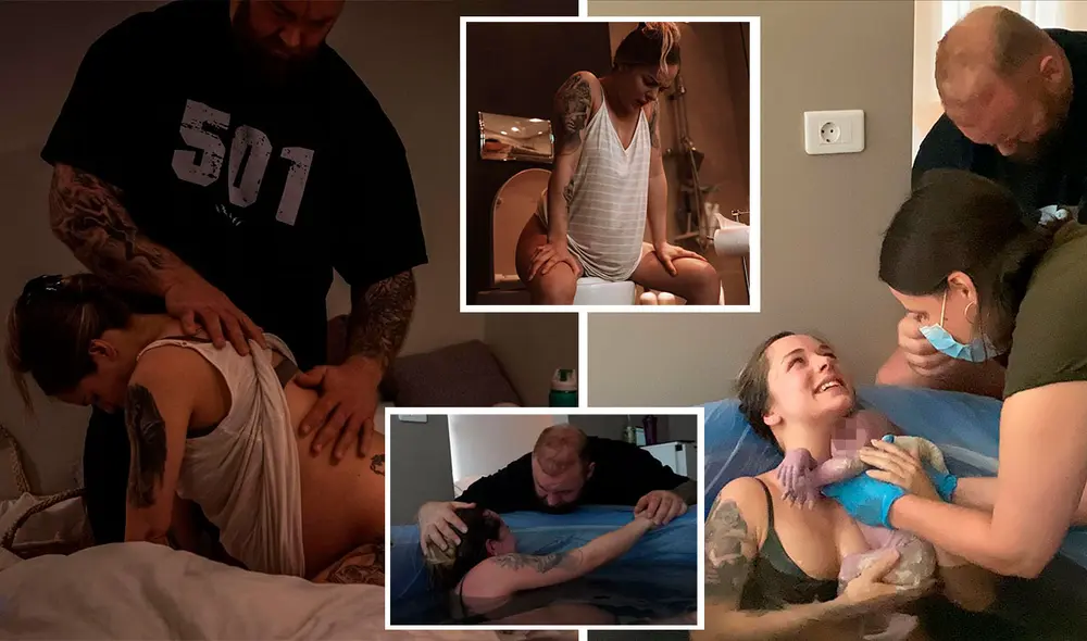 El actor de 'Game of Thrones' Hafthor Bjornsson, alias The Mountain, y su esposa Kelsey durante el proceso de parto. Crédito: Instagram