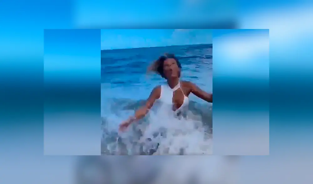 Video viral de Facebook mostró el preciso instante en que una gigantesca ola arruina la sesión de fotos de una bella modelo.