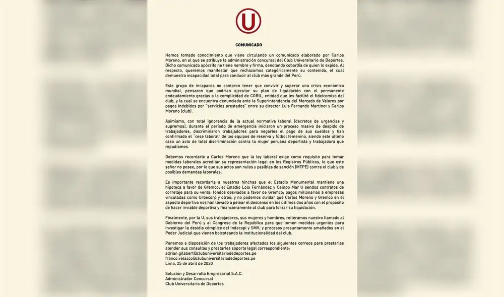 Comunicado de Solución y Desarrollo.