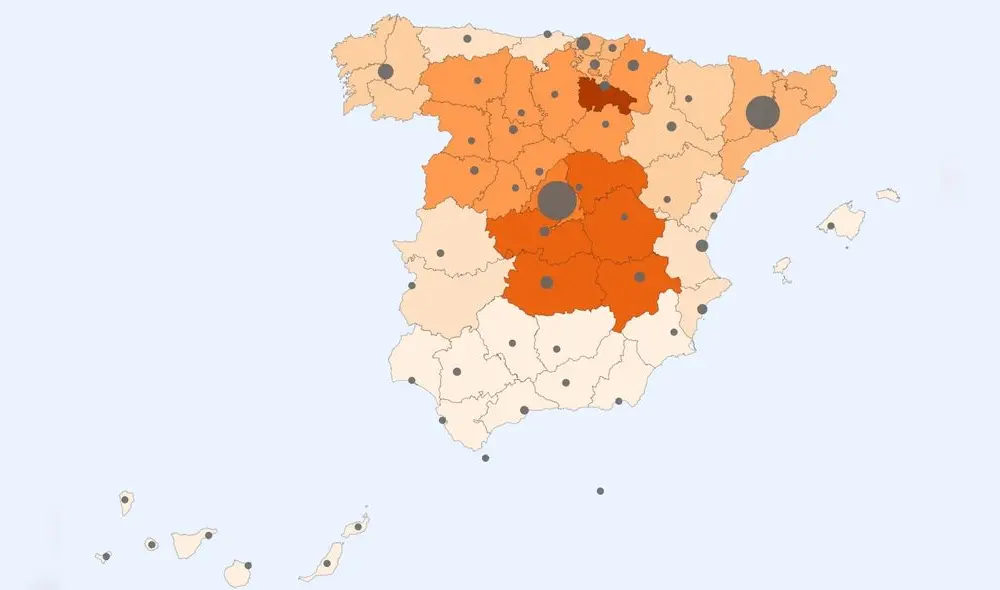 Mapa del coronavirus en España al 16 de abril. Foto: RTVE. Mapa del coronavirus en España al 16 de abril. Foto: RTVE.