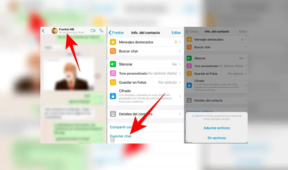 Exportar chats en iPhone.