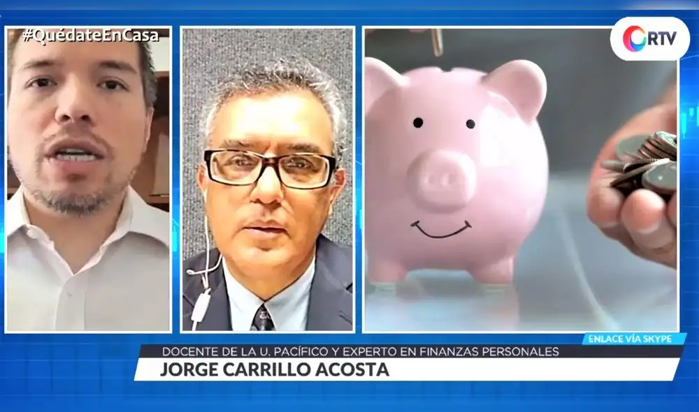 Jorge Carrillo Acosta, en enlace vía Skype con Rumi Cevallos, conductor de RTV Economía. Foto: Captura. Jorge Carrillo Acosta, en enlace vía Skype con Rumi Cevallos, conductor de RTV Economía. Foto: Captura.