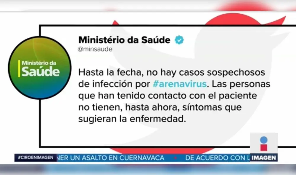 El Ministerio de Sanidad de Brasil encendió la alerta sobre el arenavirus. (Foto: ImagenTV) El Ministerio de Sanidad de Brasil encendió la alerta sobre el arenavirus. (Foto: ImagenTV)