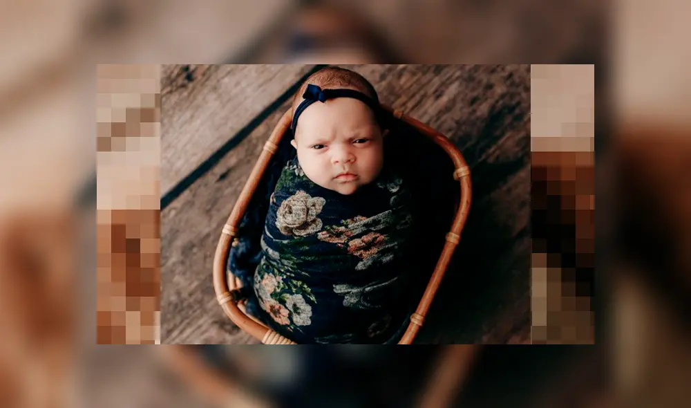 Bebé recién nacida realiza graciosos gestos de ‘molestia’ durante sesión fotográfica [FOTOS]