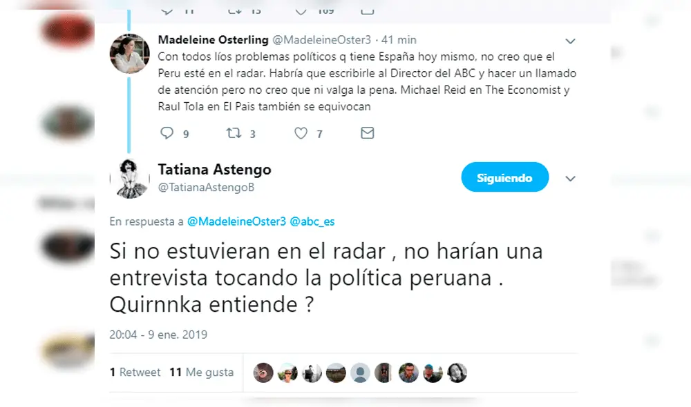 Tatiana Astengo le responde fuerte a Madeleine Osterling por polémico mensaje