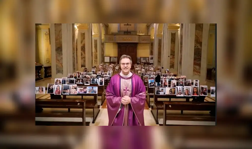 El padre Giuseppe Corbari colocó las fotografías de sus feligreses para celebrar sus liturgias ante coronavirus en Italia. El padre Giuseppe Corbari colocó las fotografías de sus feligreses para celebrar sus liturgias ante coronavirus en Italia.