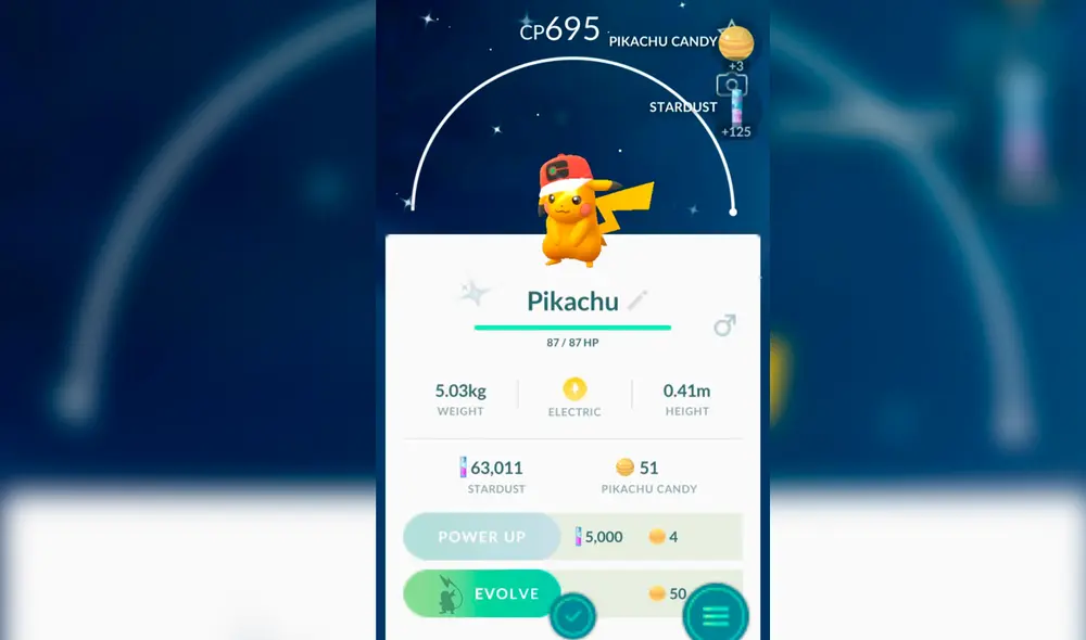 Así luce Pikachu con gorra trotamundos de Ash en su variante shiny. Foto: Pokémon GO