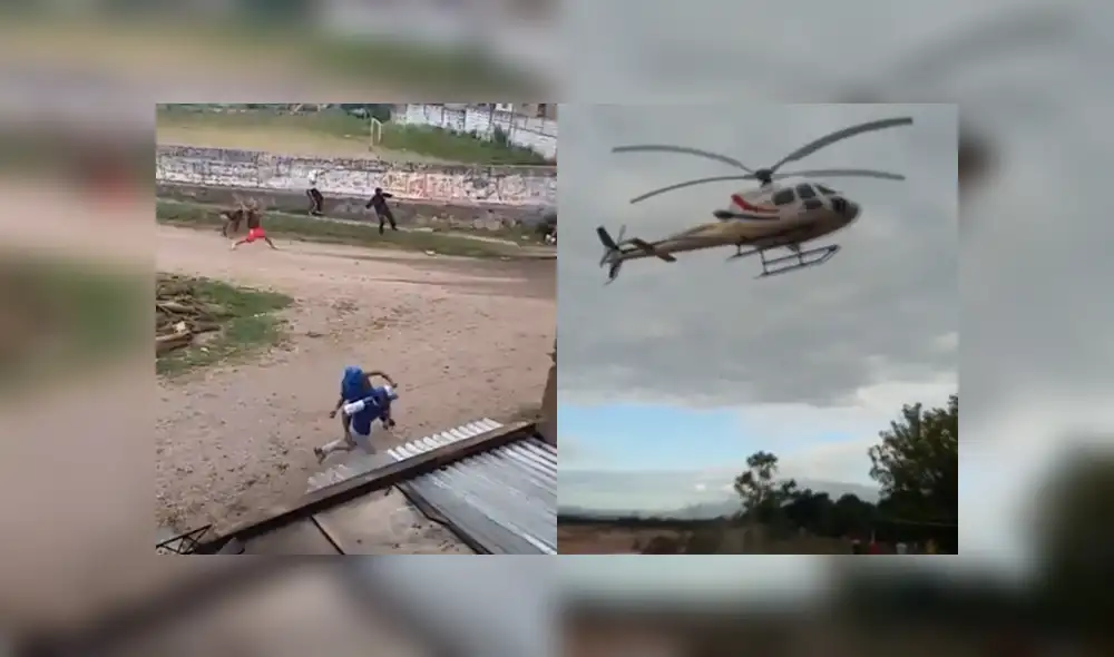 Jóvenes incumplieron aislamiento obligatorio para jugar fútbol y la policía llegó en helicóptero. Foto: Captura Jóvenes incumplieron aislamiento obligatorio para jugar fútbol y la policía llegó en helicóptero. Foto: Captura