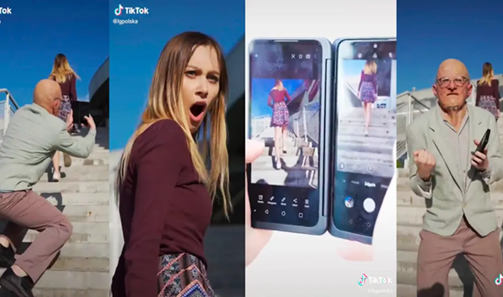La doble pantalla del nuevo LG V60 permite que un anciano se salga con la suya. (Foto: Captura TikTok)