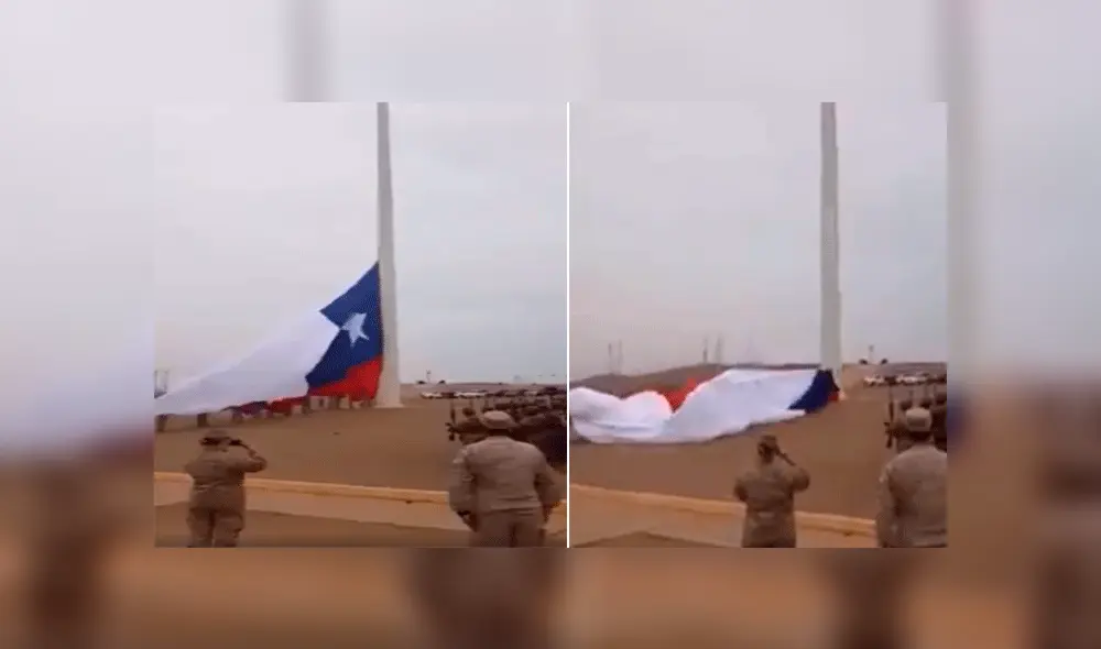 Soldados chilenos intentan izar bandera en Arica y el viento les juega una mala pasada [VIDEO]