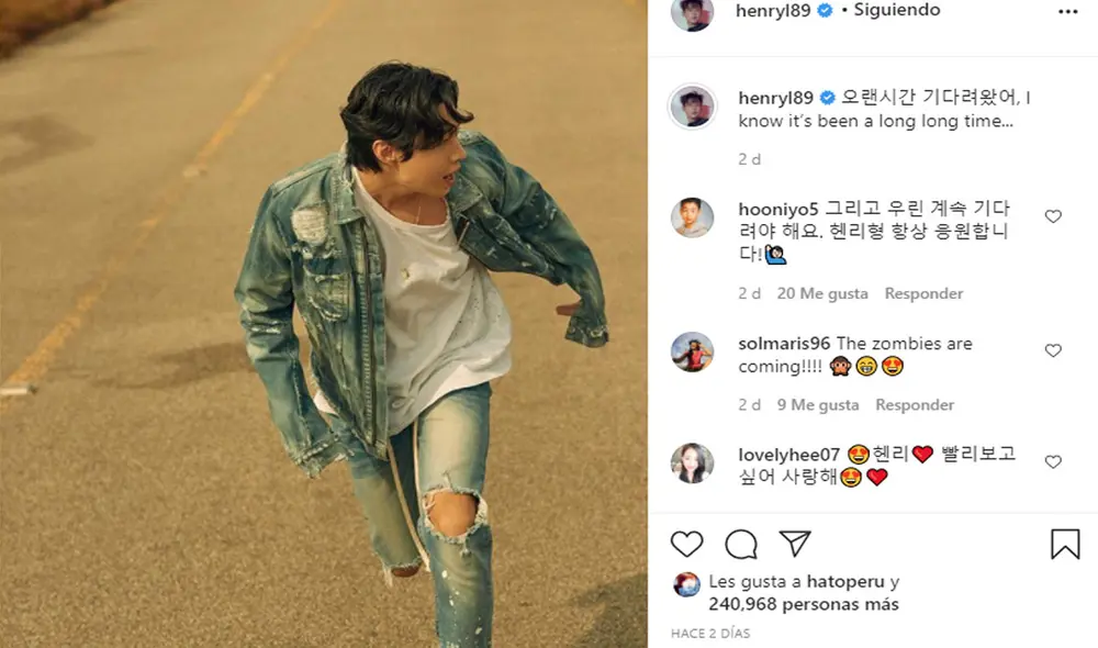 Publicación de Henry en Instagram sobre su comeback. Foto: @henryl89