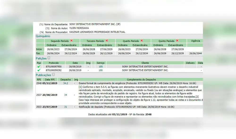 La patente fue solicitada en Brasil y hace mención de "cartuchos de juegos".