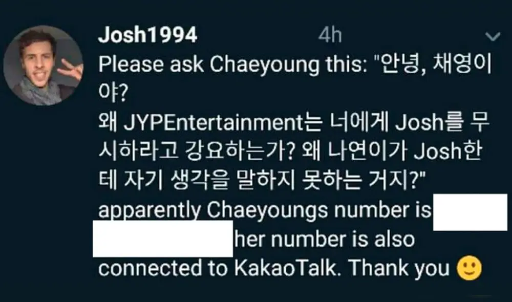 Josh en Twitter reveló el número de Chaeyoung de Twice Josh en Twitter reveló el número de Chaeyoung de Twice