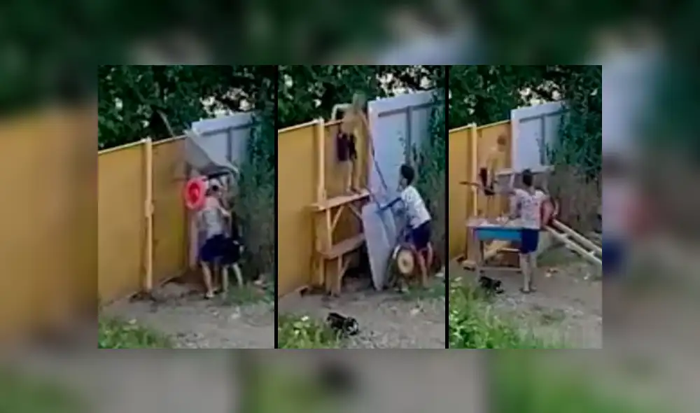 Los chicos querían el pesado objeto para jugar con él, pero no imaginaron que sería tan difícil robársela. Foto: captura.