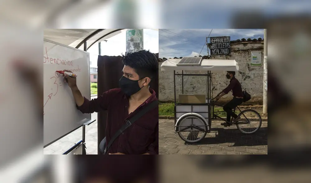 “El Profe Lalito” recorre docenas de kilómetros a diario para ir de casa en casa de sus 10 alumnos. Foto: EFE “El Profe Lalito” recorre docenas de kilómetros a diario para ir de casa en casa de sus 10 alumnos. Foto: EFE