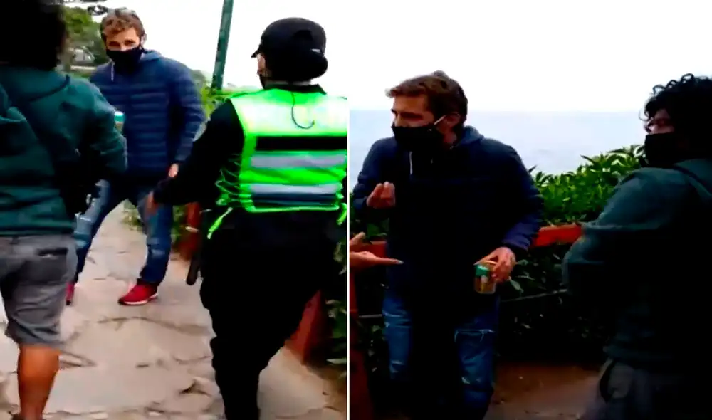 Sujeto se mostró en actitud desafiante con la policía, en Miraflores. Foto: Captura/América TV. Sujeto se mostró en actitud desafiante con la policía, en Miraflores. Foto: Captura/América TV.