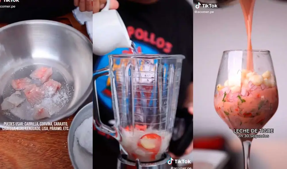 Desliza las imágenes para conocer los pasos para preparar esta exquisita leche de tigre Foto: Captura de TikTok/acomer.pe