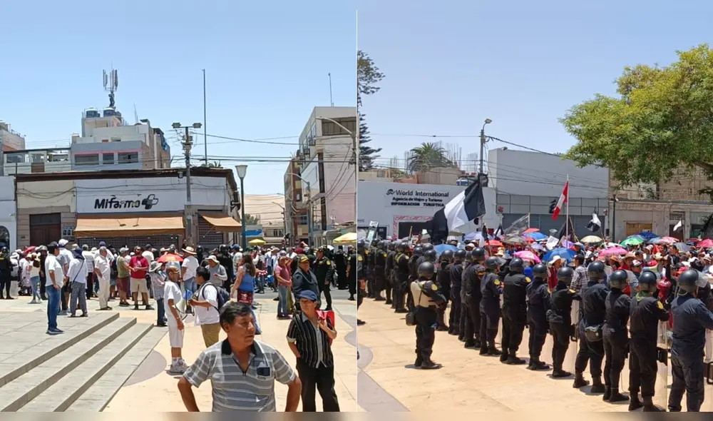 Ciudadanos de ambos bandos separados por una pared humana de efectivos de la Policía. Foto: Liz Ferrer/La República