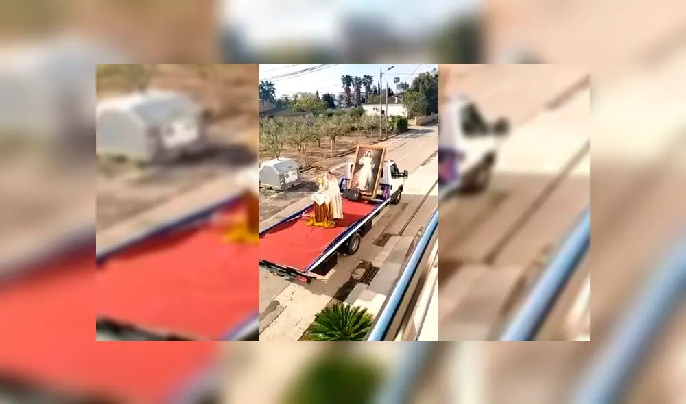 El sacerdote dio la bendición y oró por los fieles apoyado de un megáfono. (Foto: Captura) El sacerdote dio la bendición y oró por los fieles apoyado de un megáfono. (Foto: Captura)