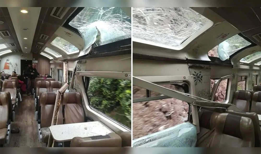 Algunas ventanas y la parte superior del tren de PeruRail fueron las más perjudicadas. Algunas ventanas y la parte superior del tren de PeruRail fueron las más perjudicadas.