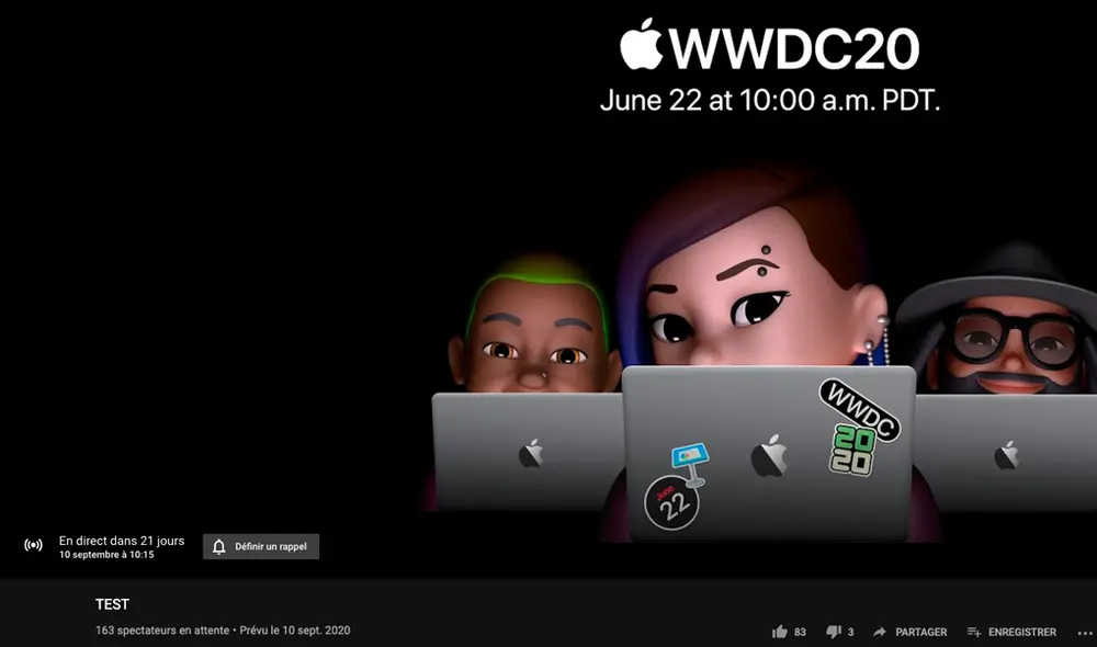 Transmisión en vivo de prueba en el canal de Apple. | Foto: WeiRdCroissant / Twitter