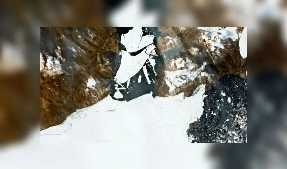 Imagen tomada por la Agencia Espacial Europea (esa), que muestra la sección del glaciar que se desprende del fiordo. Foto: Twitter