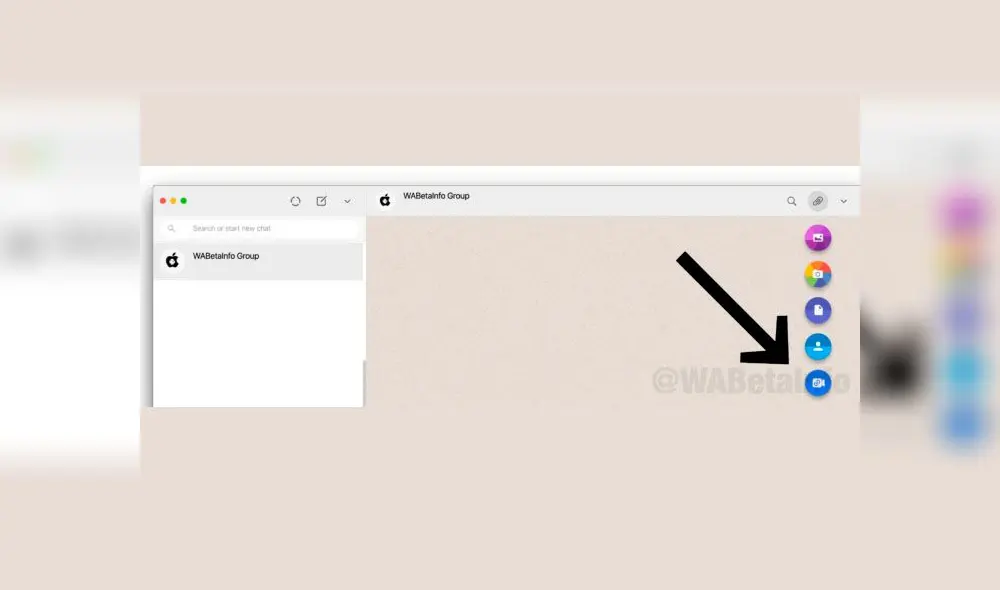 Acceso directo de Messenger Rooms en el chat de WhatsApp.