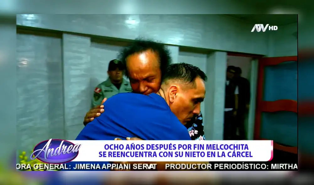 Melcochita y su nieto Jesús se dieron un cálido abrazo. Foto: captura de ATV