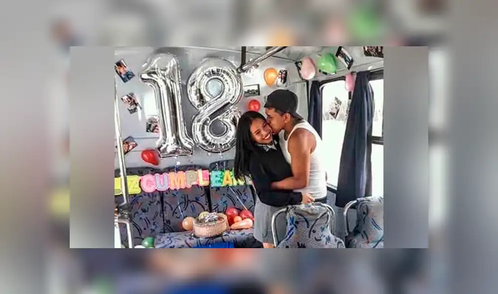Chofer cumple 18 años y su novia le hace colorida fiesta en el bus donde trabaja [FOTOS]