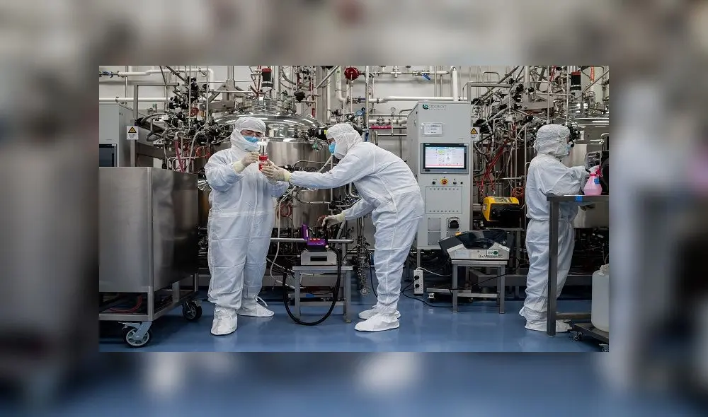 In this picture taken on April 29, 2020, engineers work on monkey kidney cells for an experimental vaccine for the COVID-19 coronavirus inside the Cells Culture Room laboratory at the Sinovac Biotech facilities in Beijing. - Sinovac Biotech, which is conducting one of the four clinical trials that have been authorised in China, has claimed great progress in its research and promising results among monkeys. (Photo by NICOLAS ASFOURI / AFP) / TO GO WITH Health-virus-China-vaccine,FOCUS by Patrick Baert