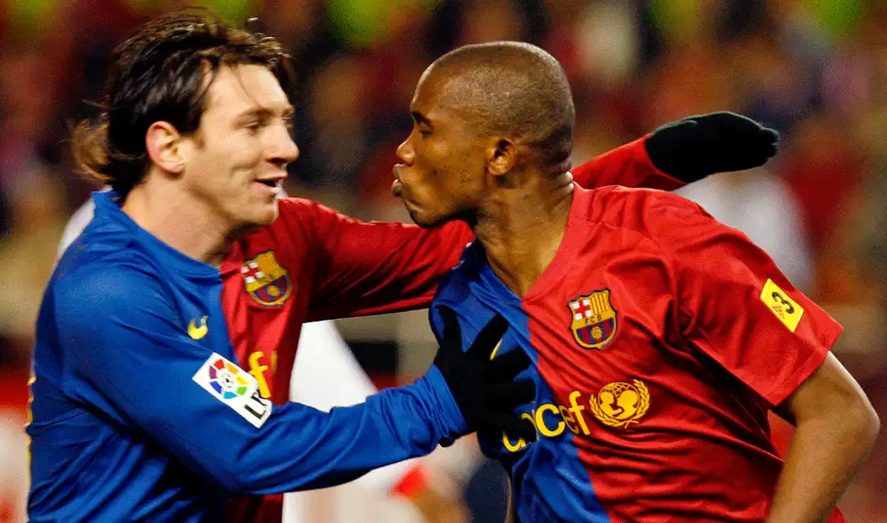 Lionel Messi y Samuel Eto’o jugaron juntos en el FC Barcelona durante de las temporadas 2004-05 y 2008-09. | Foto: EFE