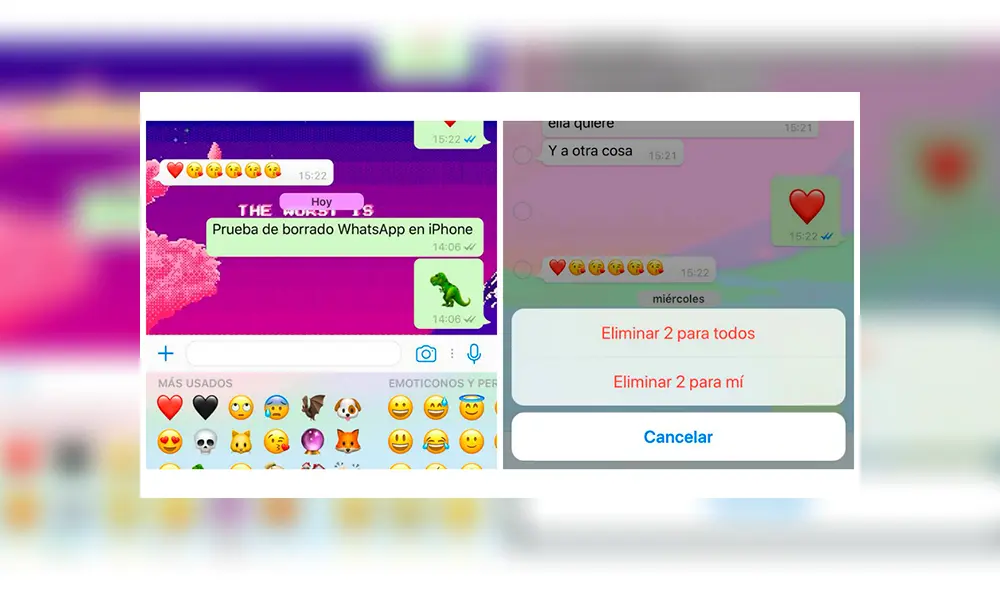 La opción "Eliminar para todos" no funciona en WhatsApp para iOS.