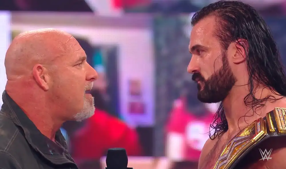 Goldberg encaró a Drew McIntyre en el final de Monday Night Raw. Foto: WWE
