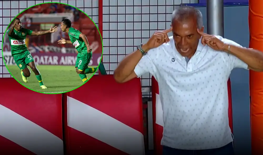 Wilmar Valencia imitó a Ricardo Gareca tras el gol de Marcos Lliuya a Argentunis Juniors en la Copa Sudamericana 2020 | Foto: AFP / DirecTV Sports