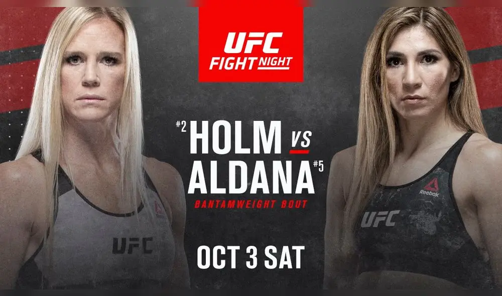 UFC Holm vs. Aldana en una batalla por la división de peso gallo. Foto: UFC UFC Holm vs. Aldana en una batalla por la división de peso gallo. Foto: UFC