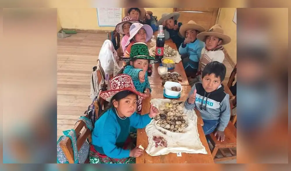 Humilde celebración de cumpleaños en escuela de Cusco, pero con mucha unión. Crédito: José Cahuana Ttito.