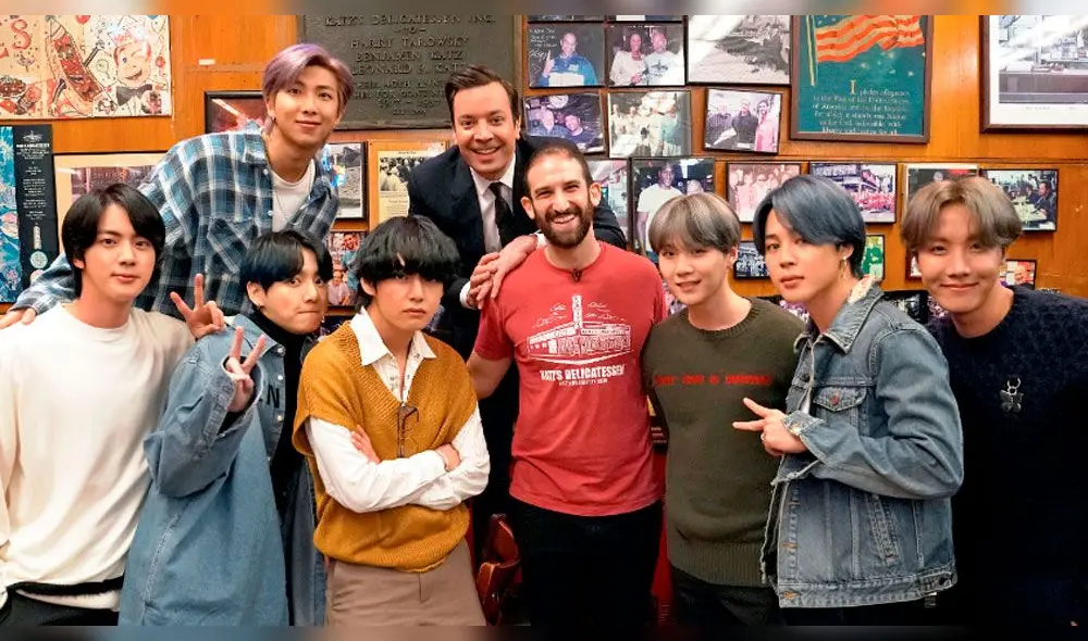 BTS: Jimmy Fallon compartió en Twitter la imagen de los idols en su visita al restaurante como parte de las grabaciones de su show.
