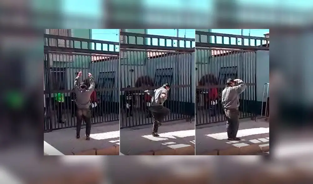 En un video se ve a varón haciendo ejercicios y dando vueltas al frente de la comisaría de Santiago.