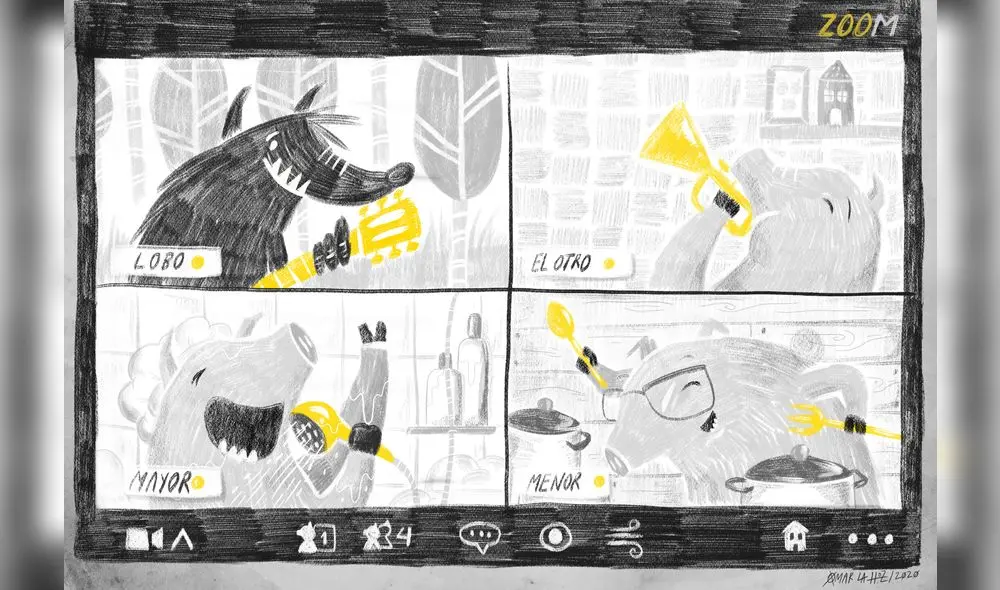 Omar La Hoz le dio una vuelta de tuerca a la frustración con la fábula de Los tres cerditos. El lobo los ‘extraña’ tanto que se comunican por Zoom.