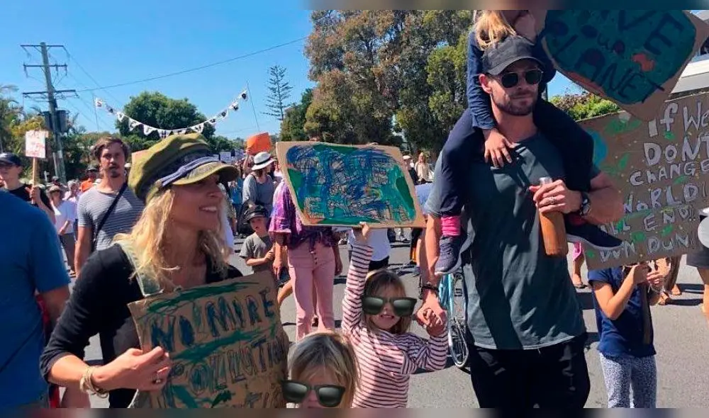 Chris Hemsworth y Elsa Pataky protestan en Australia