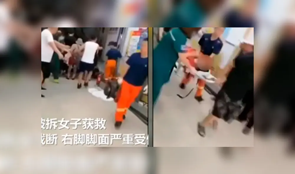 Accidente en escaleras eléctricas de centro comercial en China. Foto: Captura/Chinanews.com