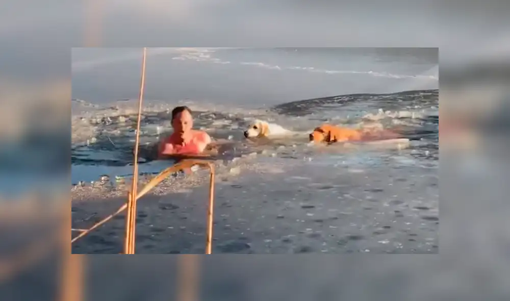 Facebook: valiente hombre y su mascota rescatan a dos perros atrapados en lago congelado [VIDEO]