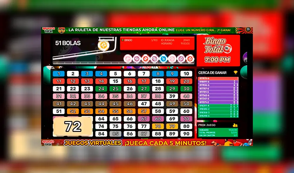 Juega vía online Facebook Bingo Total en dos horarios: 7 y 7:20 de la tarde. Juega vía online Facebook Bingo Total en dos horarios: 7 y 7:20 de la tarde.