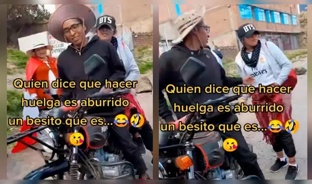 Video de pareja a bordo de moto en piquete se viralizó- Foto: TikTok Video de pareja a bordo de moto en piquete se viralizó- Foto: TikTok