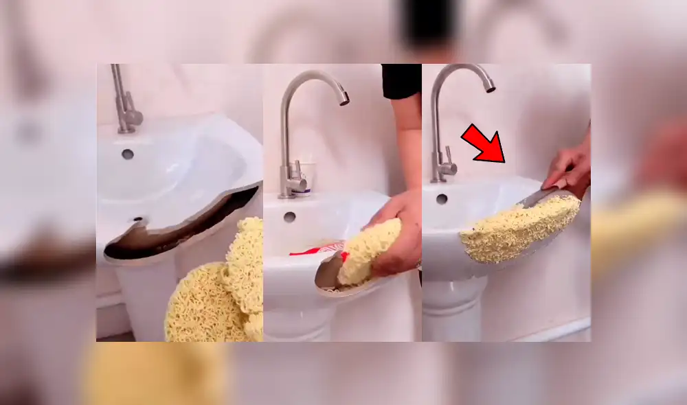 Facebook: Asiática repara lavamanos roto con fideos de sopa instantánea y sorprende a miles [VIDEO]