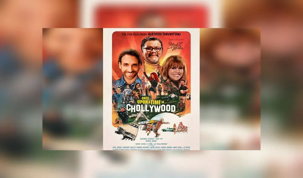 Rodrigo González en el lugar de Brad Pitt, el psicólogo Tomás Angulo en el lugar de Leonardo DiCaprio y Magaly Medina en vez de Margot Robbie. Foto: Facebook. Rodrigo González en el lugar de Brad Pitt, el psicólogo Tomás Angulo en el lugar de Leonardo DiCaprio y Magaly Medina en vez de Margot Robbie. Foto: Facebook.