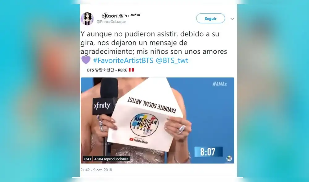 American Music Awards 2018: BTS se coronó como Artista Social Favorito y fans reaccionan