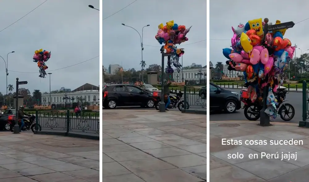 Al parecer, los globos estuvieron por varios días volando por el cielo limeño hasta que cayeron por la Plaza Grau. Foto: composición LR/TikTok/@zoiladiazaguirre Al parecer, los globos estuvieron por varios días volando por el cielo limeño hasta que cayeron por la Plaza Grau. Foto: composición LR/TikTok/@zoiladiazaguirre